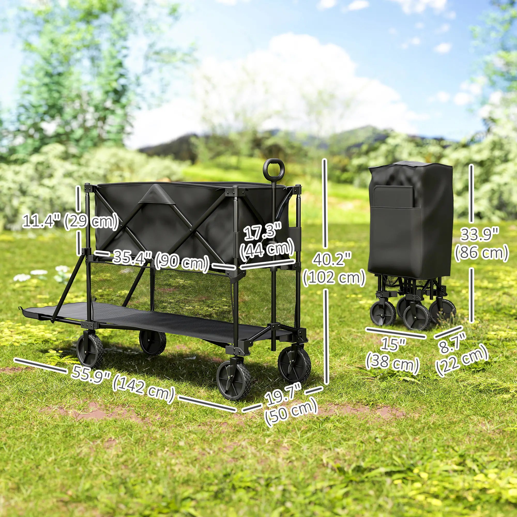 Double Decker Folding Wagon Cart, 450LBS & 350L Capacity, Collapsible Garden Cart Folding Garden Carts at Gallery Canada