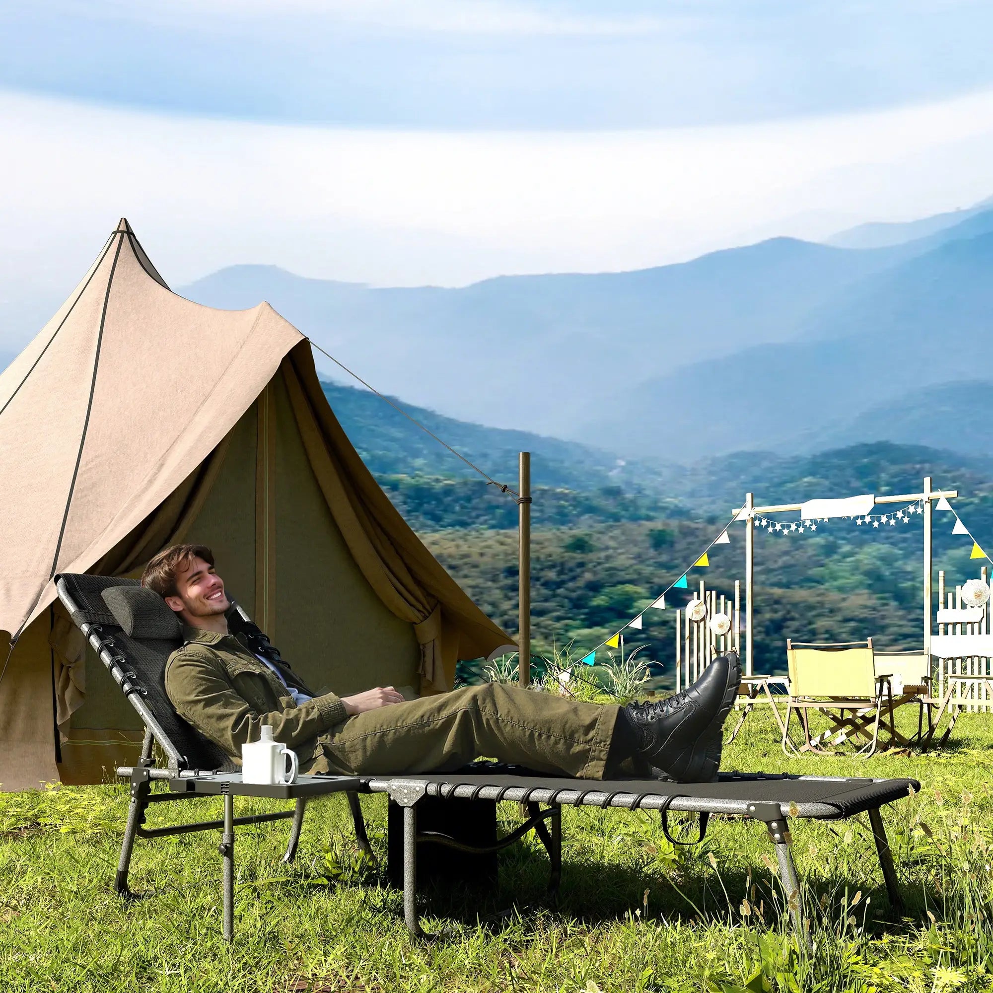 Folding Lounge Chair, Adjustable Back, Side Table, Headrest, Black Lounger Chairs at Gallery Canada