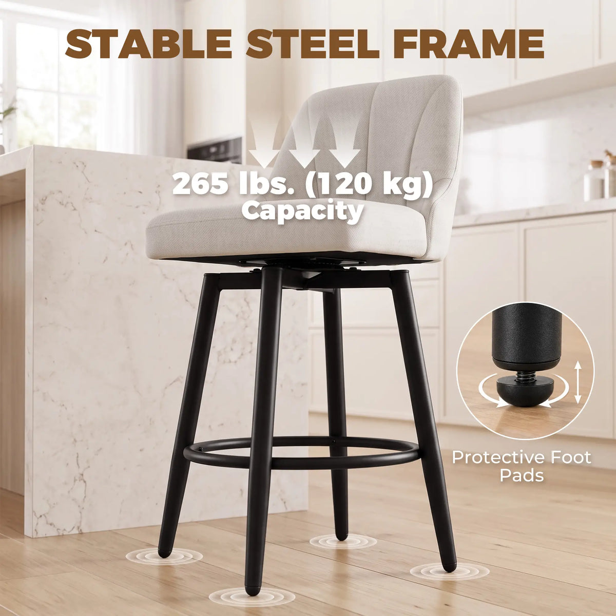 Swivel Bar Stools Set of 2, Cream White