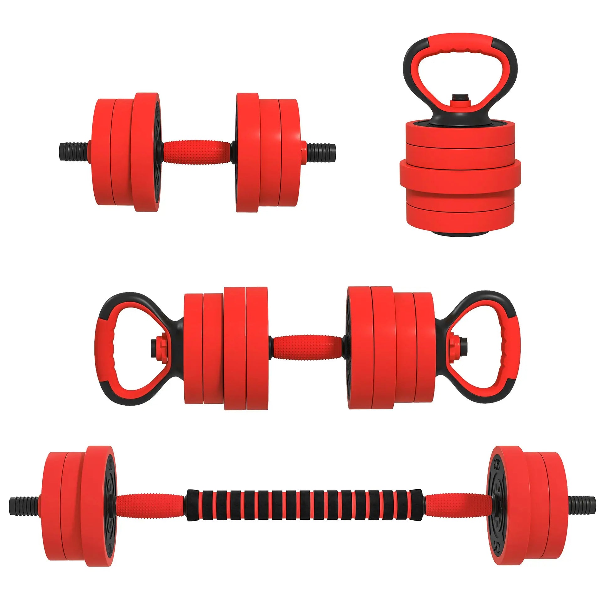 44lbs 4-in-1 Adjustable Dumbbell Set, Barbell, Kettlebell, Push Up Stand, Red Dumbbells & Barbells at Gallery Canada