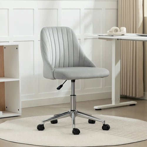 Vanity Chair for Makeup, Velvet Comfy Office Chair with Adjustable Height, Swivel Wheels for Bedroom, Living Room, Grey