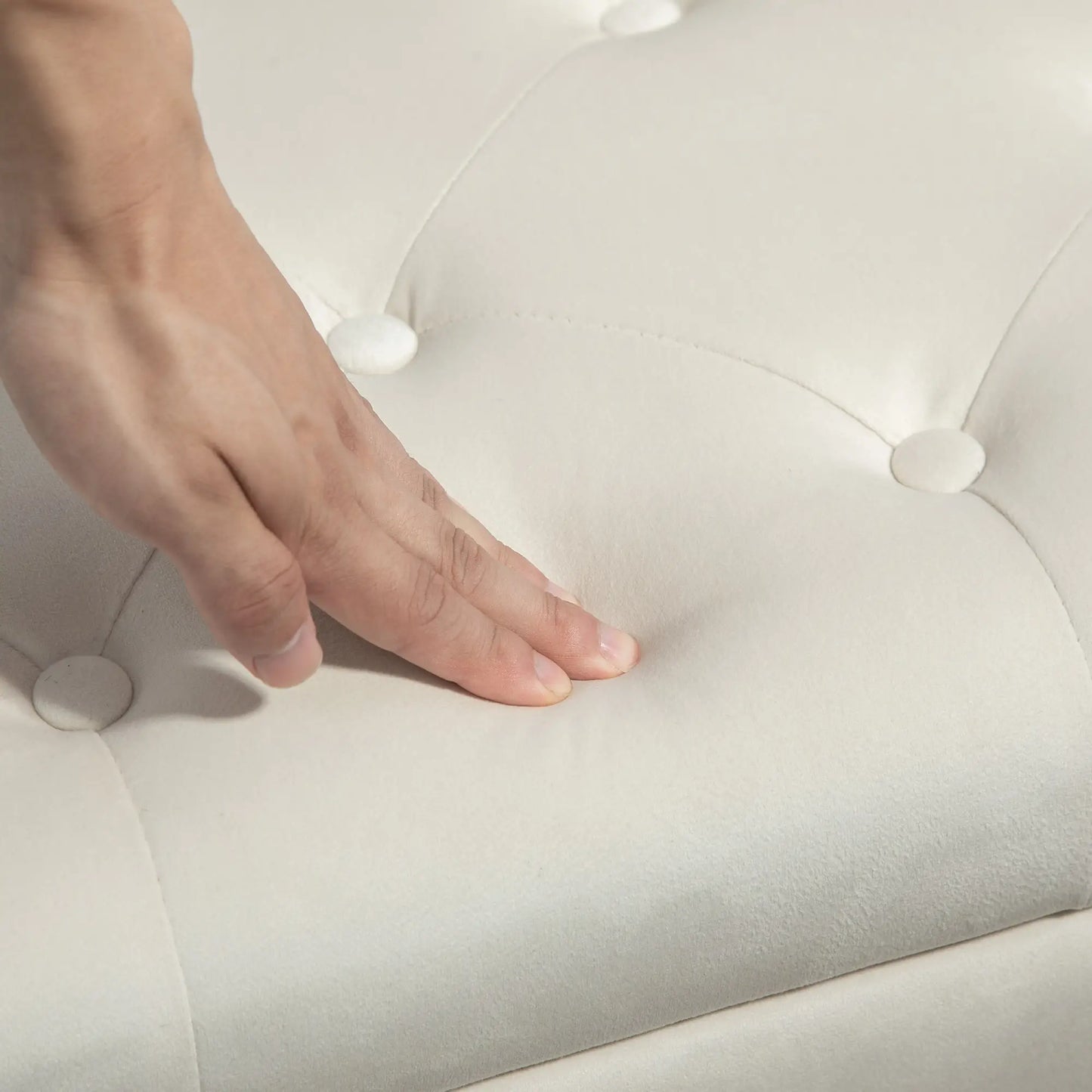 Velvet Storage Ottoman with Lid, Wood Legs, Cream White Storage Ottomans & Benches at Gallery Canada