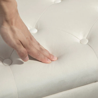 Velvet Storage Ottoman with Lid, Wood Legs, Cream White Storage Ottomans & Benches at Gallery Canada