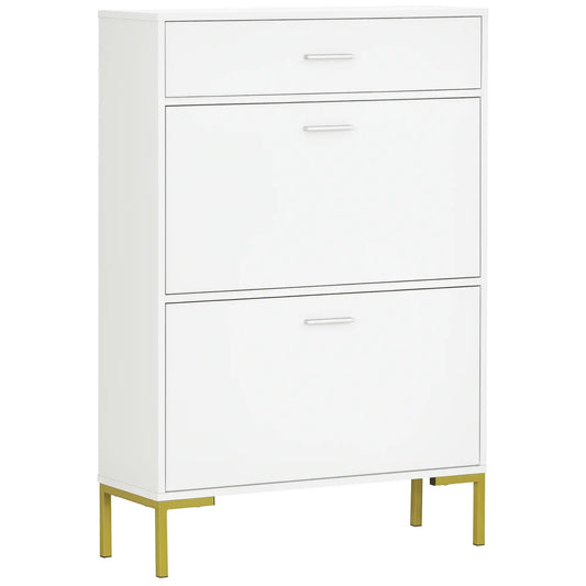 Modern Shoe Cabinet, 12 Pair Organizer, 2 Flip Doors, Adjustable Shelf, White Shoe Storage Cabinets & Racks White, Gold at Gallery Canada