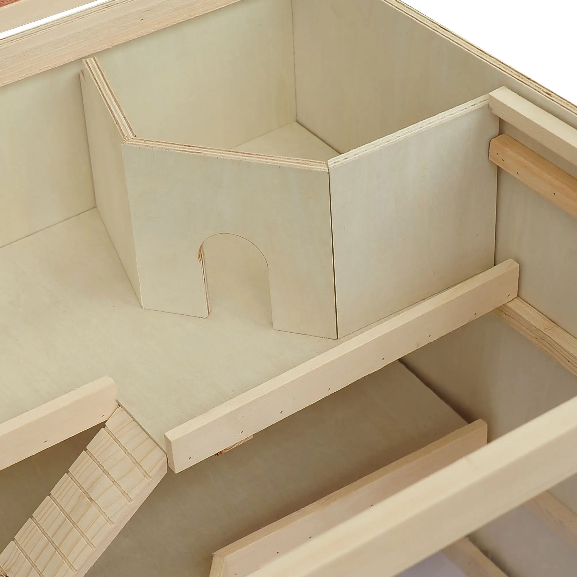 Wooden Hamster Cage with Slide, Tray, Natural Wood Hamster Cages at Gallery Canada