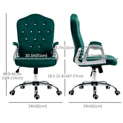 Velvet Computer Chair, Button Tufted, Swivel Wheels, Adjustable Height, Green Executive & Manager Chairs at Gallery Canada