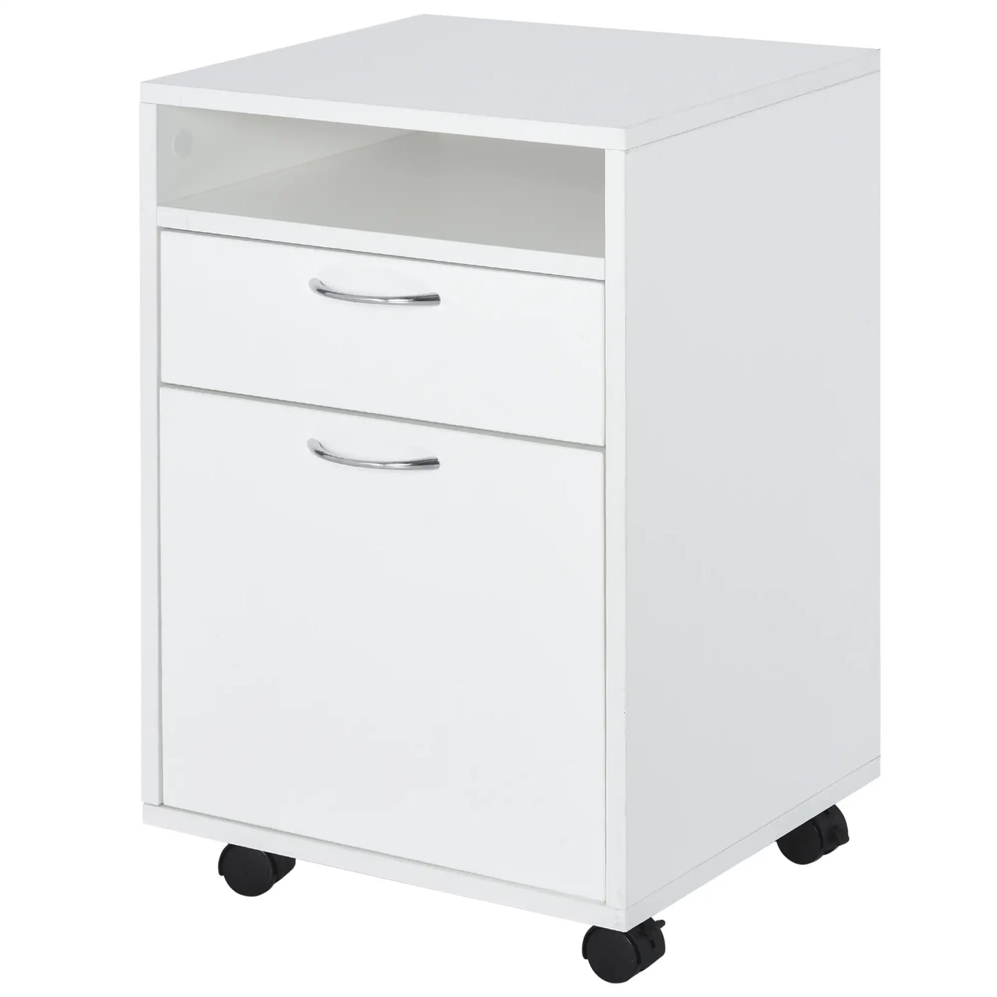 24" Small Filing Cabinet, Open Compartment, Drawer, Wheels, White Office Cabinets & Cupboards at Gallery Canada