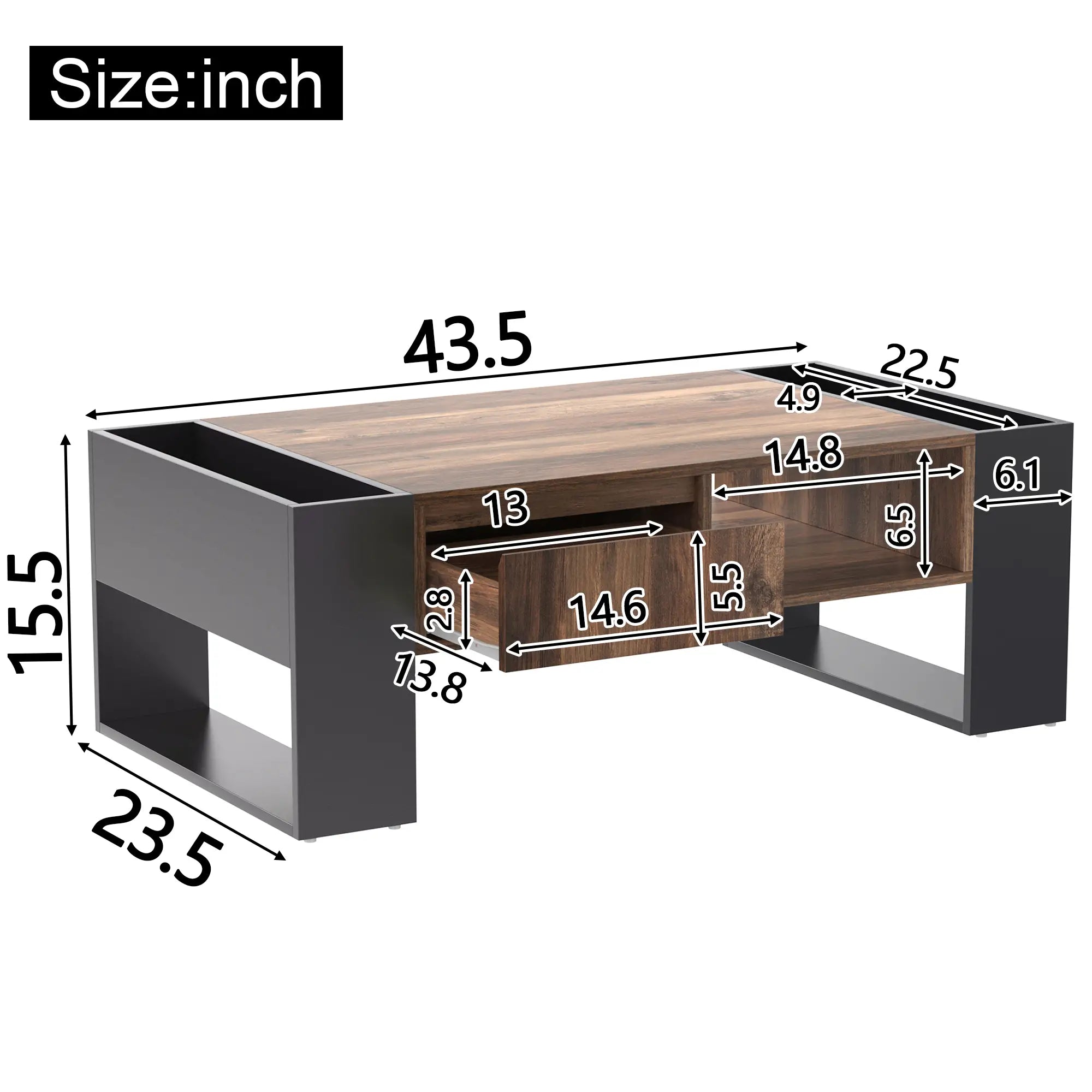 Grain Coffee Table, Double Storage, 43.5
