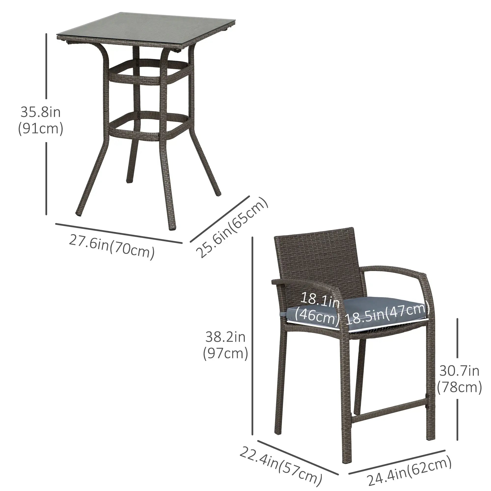 3-Piece Patio Bar Set, Wicker Bistro, PE Rattan Table and Stools, Grey Bistro Sets at Gallery Canada