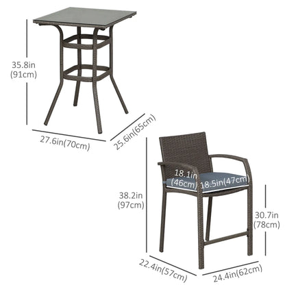 3-Piece Patio Bar Set, Wicker Bistro, PE Rattan Table and Stools, Grey Bistro Sets at Gallery Canada