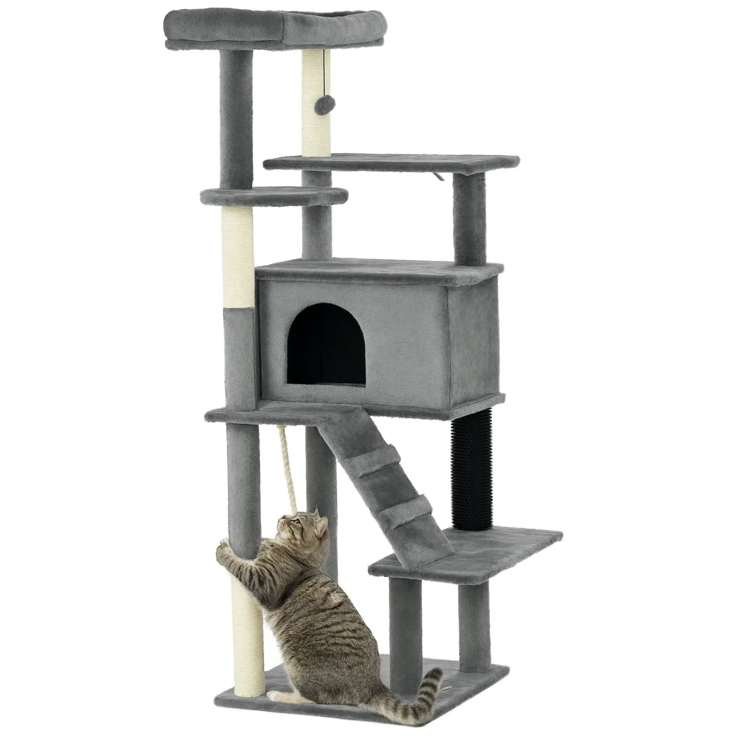 58" Tall Cat Tree for Large Cats, Scratching Posts, Bed, House, Toys, Grey Cat Towers at Gallery Canada