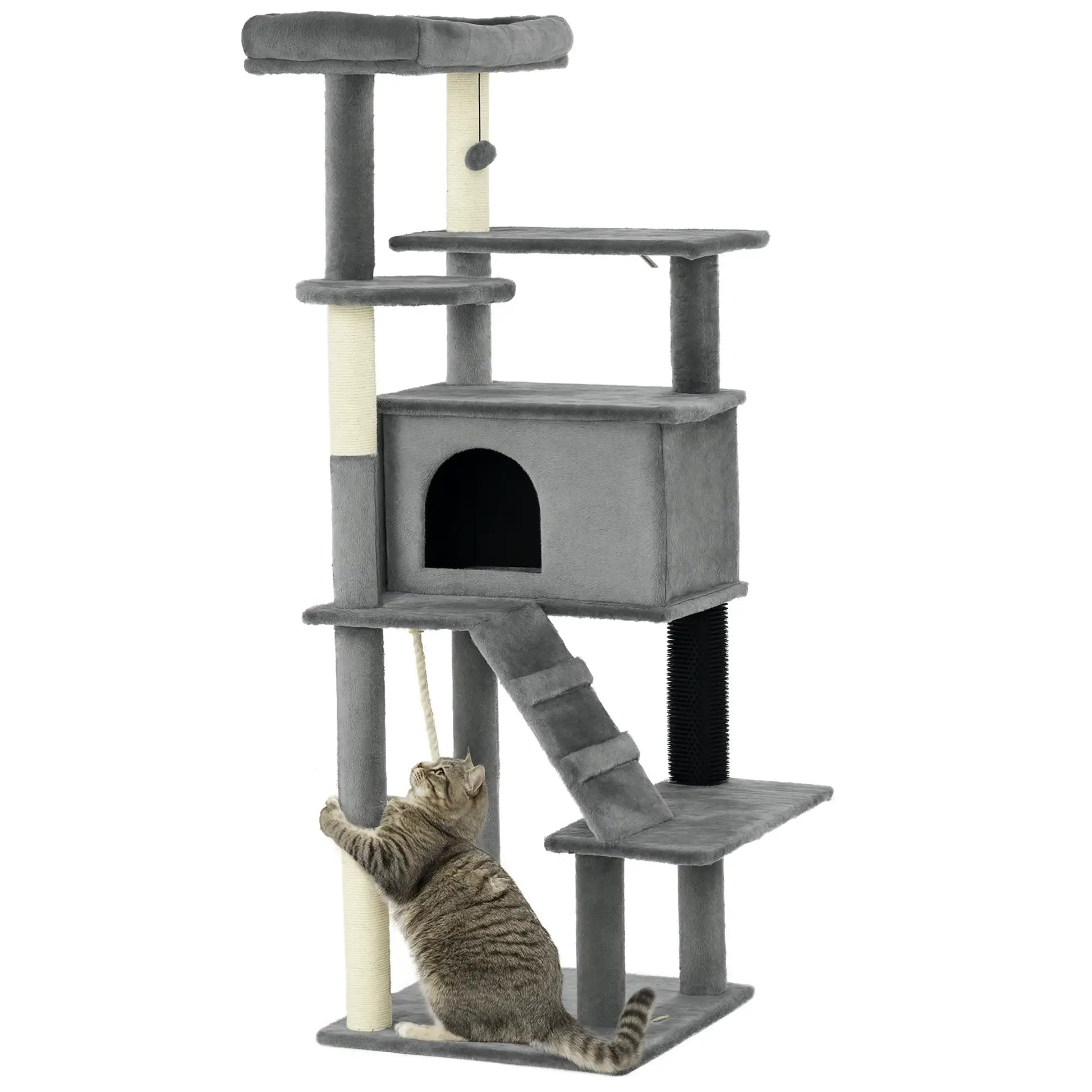 58" Tall Cat Tree for Large Cats, Scratching Posts, Bed, House, Toys, Grey Cat Towers at Gallery Canada