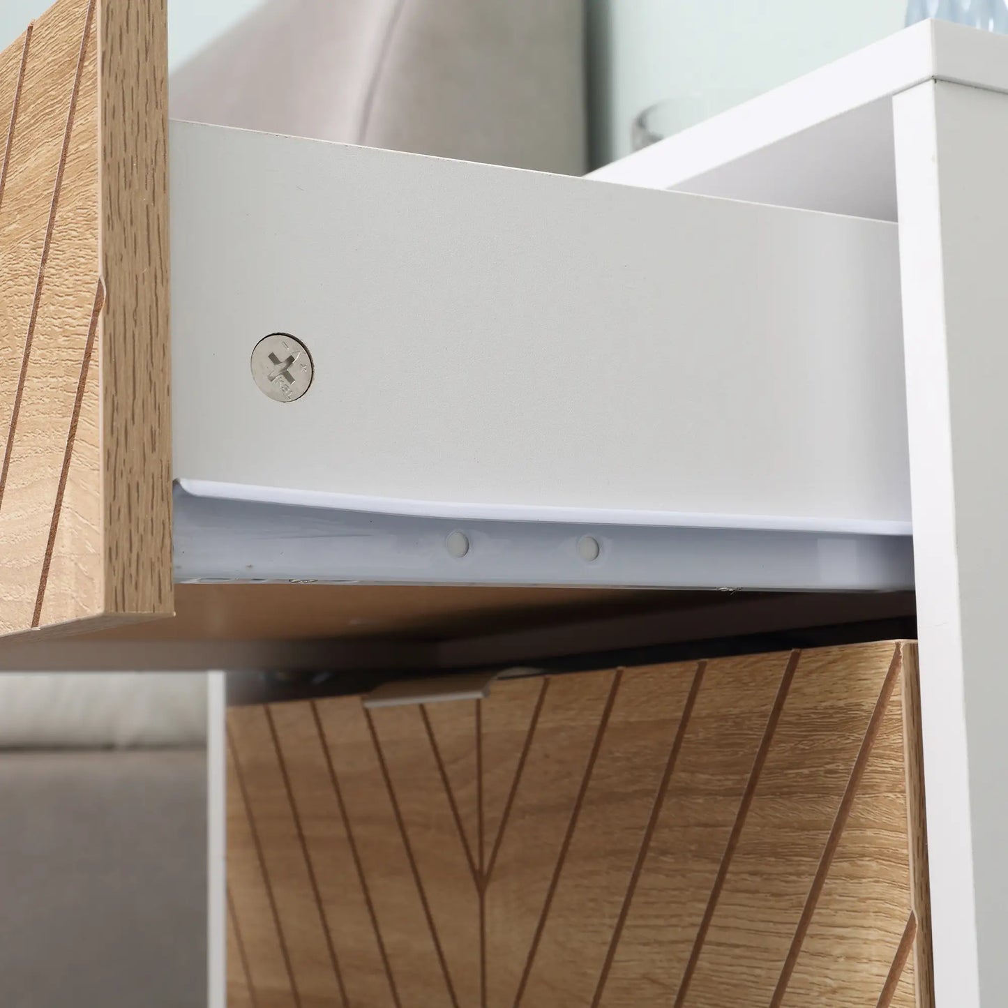 Modern Bedside Table, 2 Drawers, Steel Frame, Oak, White Bedside Tables at Gallery Canada