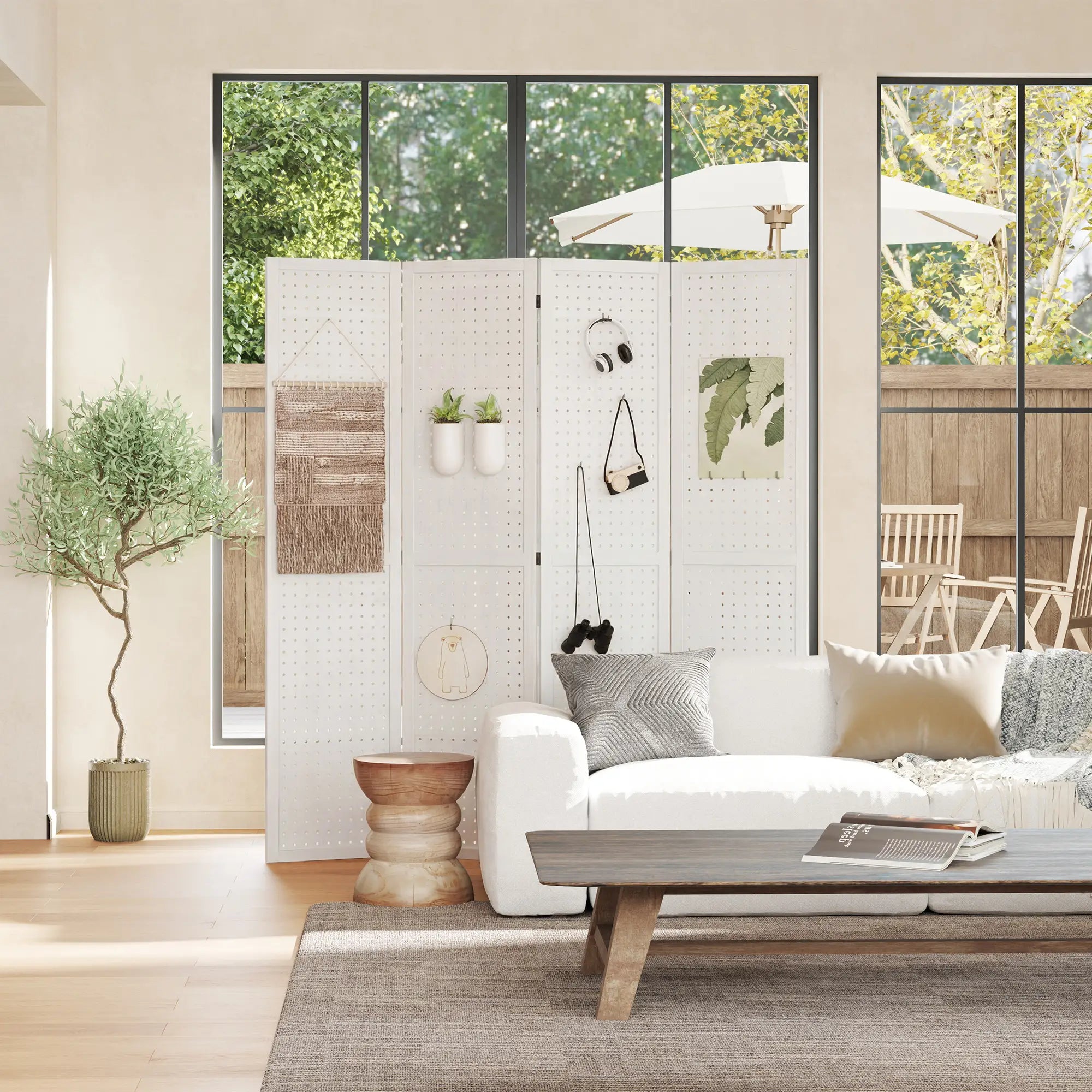 5.6 Ft. Tall 4-Panel Room Divider, Pegboard Privacy Screen, White Room Dividers at Gallery Canada