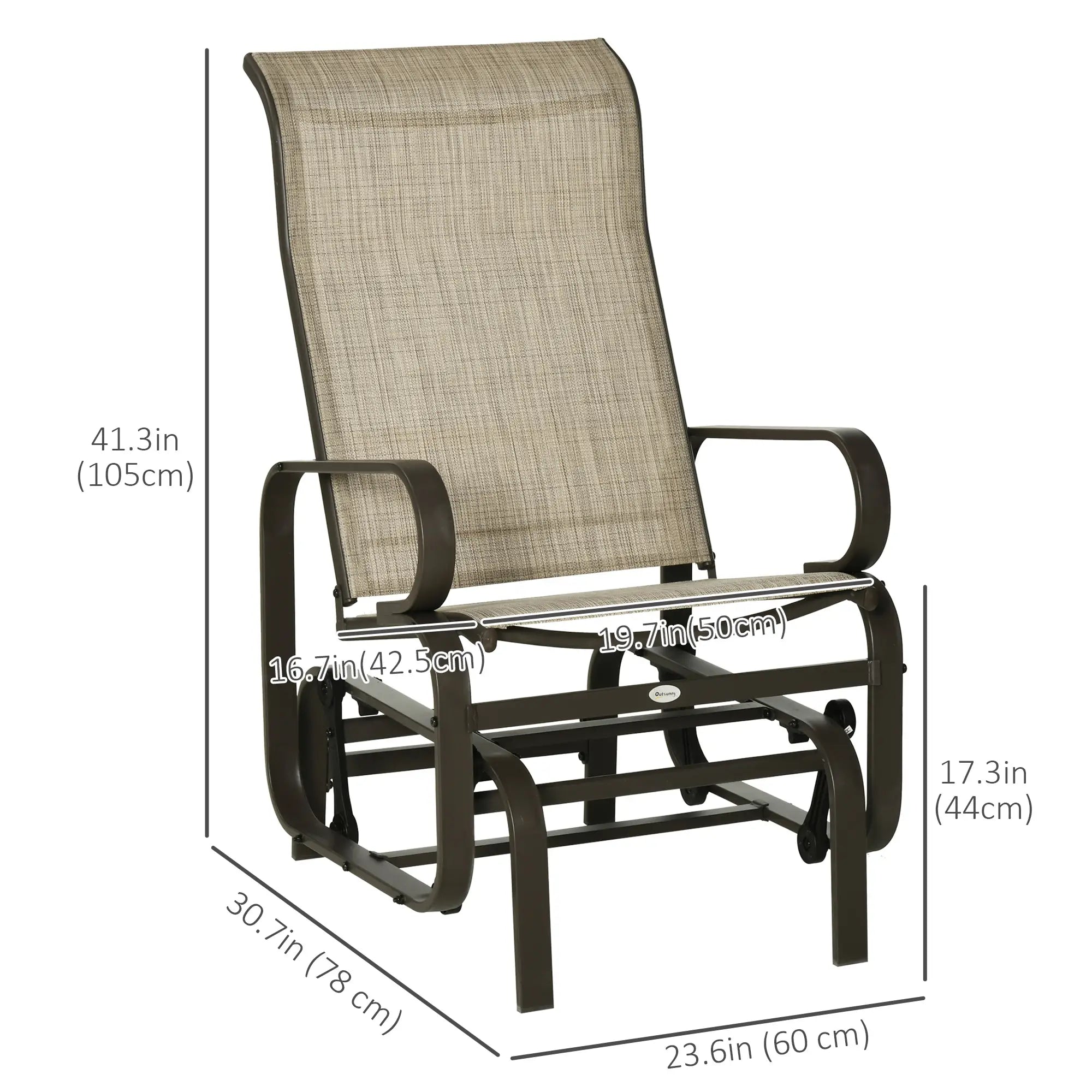 Patio Glider with Mesh Fabric, Outdoor Rocking Chair, Brown Flaxen, Brown Outdoor Gliders at Gallery Canada