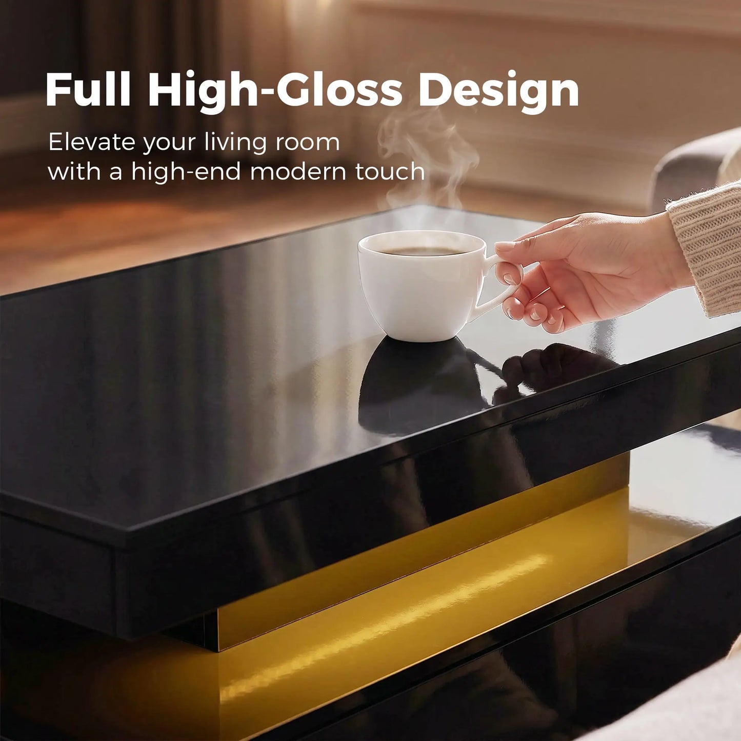 2-Tier LED Coffee Table With Storage, Black Coffee Tables at Gallery Canada