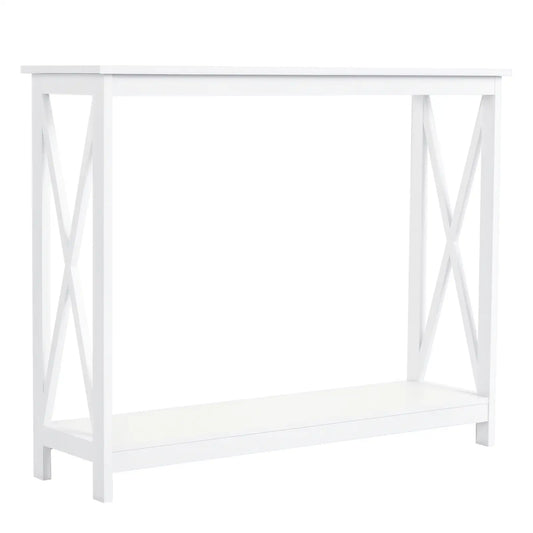 2 Tier X-Design Console Table, Storage Shelf, 24.8 Inch, White Console Tables White at Gallery Canada