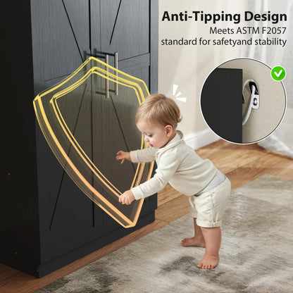 Barn Door Wardrobe Cabinet, 2 Doors With Hanging Rod, Wood Effect, Black