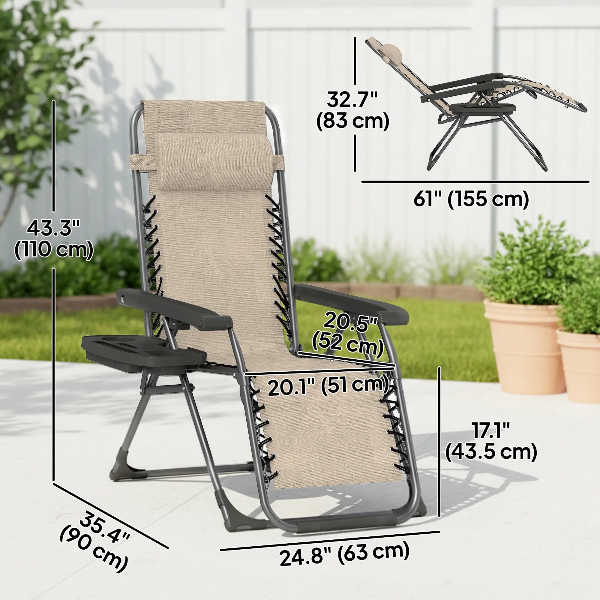 Zero Gravity Chair Set, Folding Reclining Outdoor Lounge, Light Brown Lounger Chairs at Gallery Canada