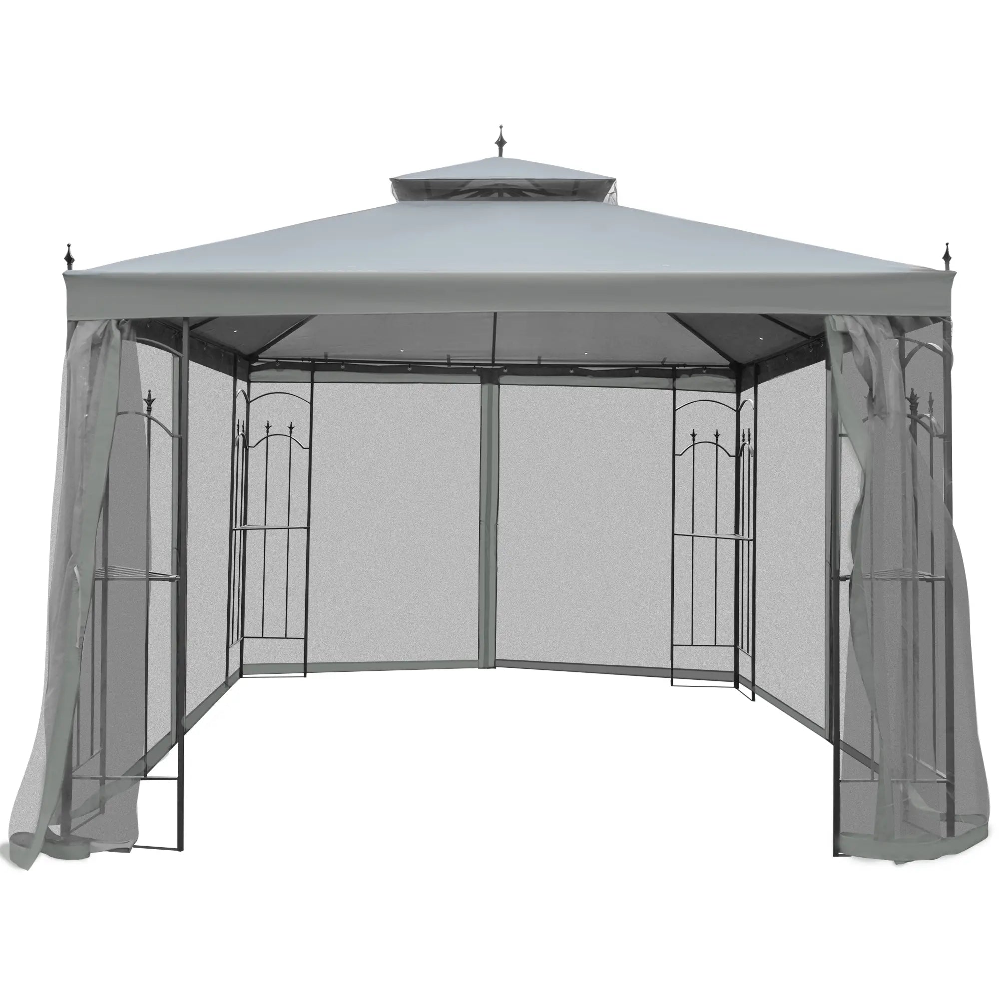 10' x 10' Steel Outdoor Gazebo, Removable Mesh Curtains, Grey Gazebos at Gallery Canada