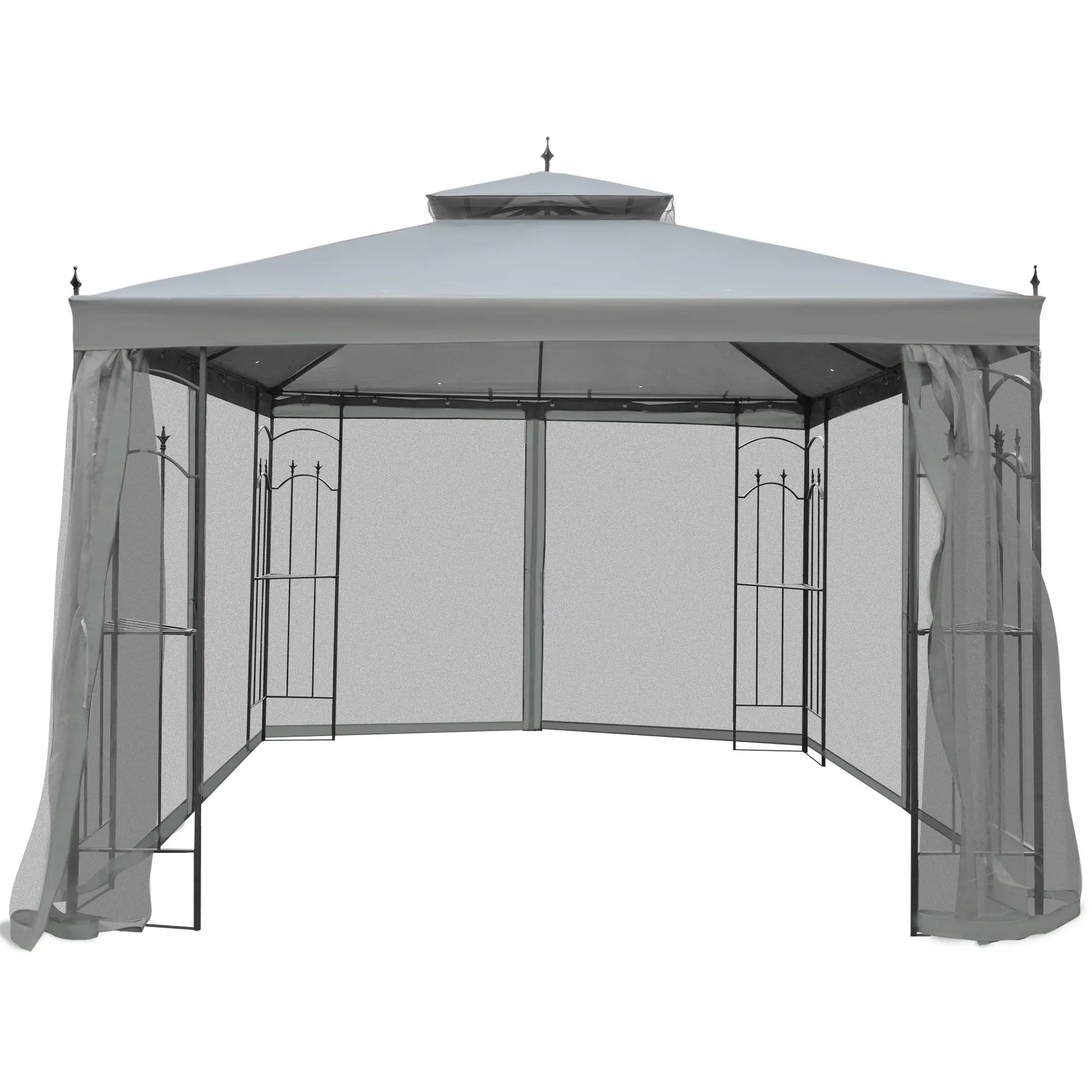 10' x 10' Steel Outdoor Gazebo, Removable Mesh Curtains, Grey Gazebos at Gallery Canada