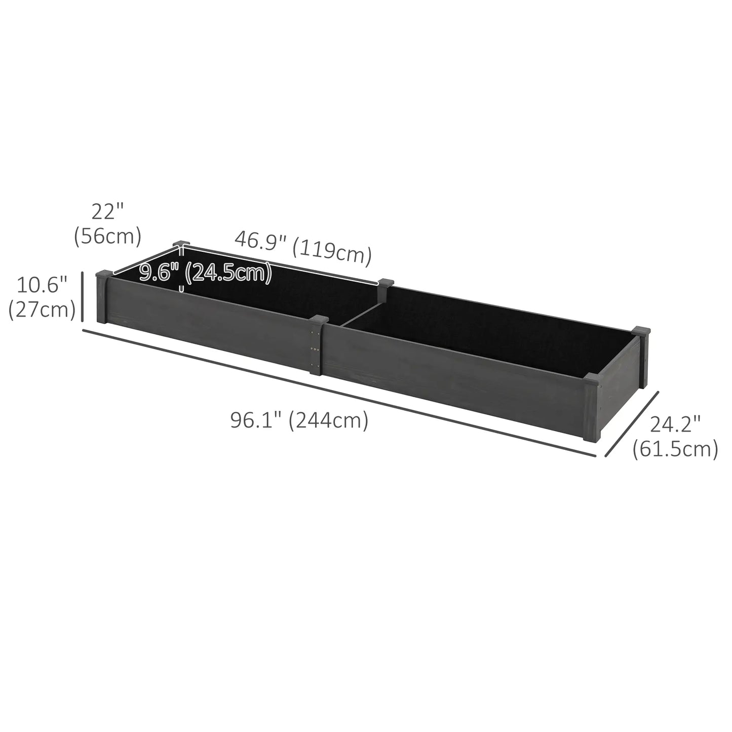 Garden Bed, 2 Planter Boxes, Non-Woven Fabric Liner, 96" x 24" x 10", Grey Raised Garden Beds at Gallery Canada