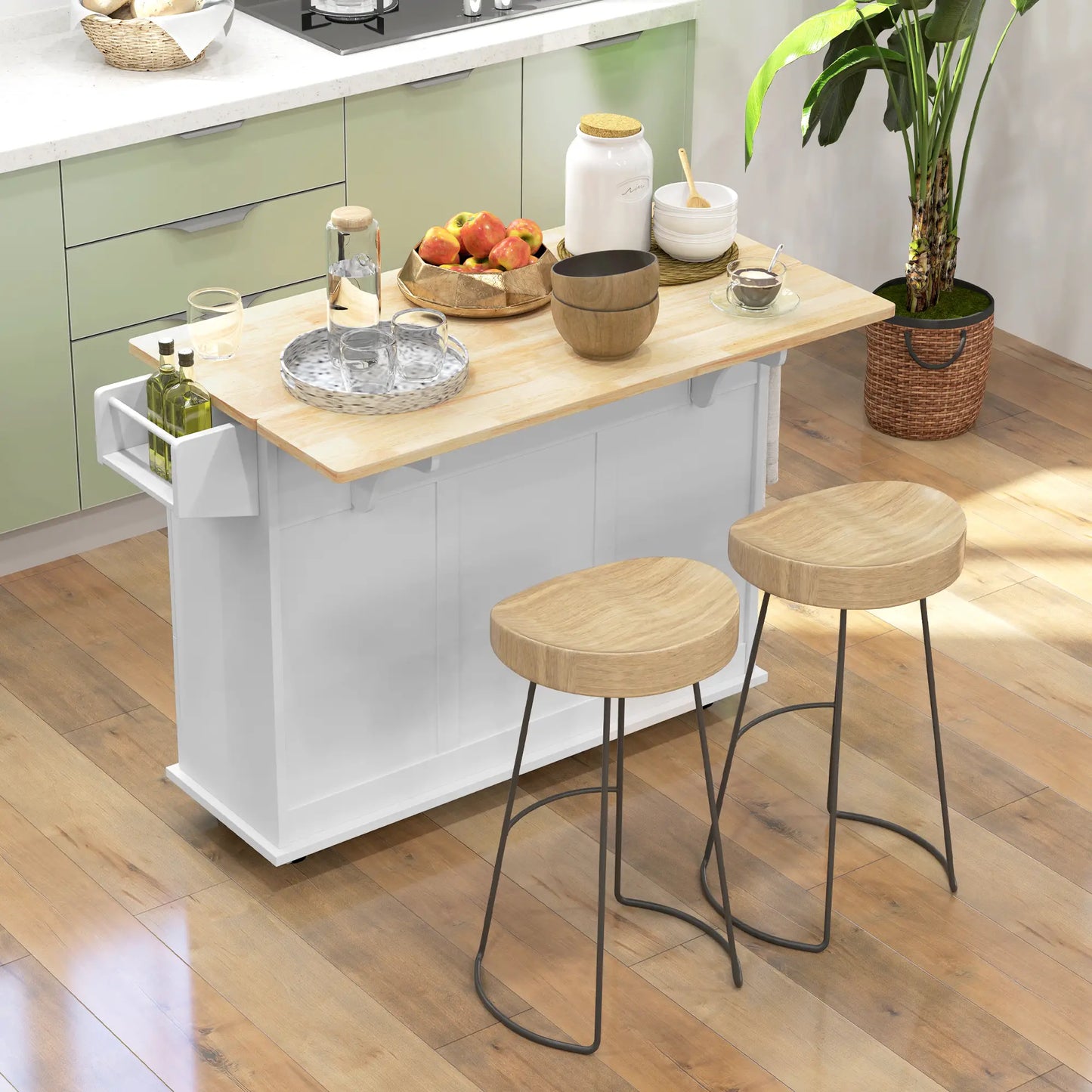 Kitchen Island with Drop Leaf, Rolling Cart, 3 Drawers, White Kitchen Islands & Kitchen Carts at Gallery Canada
