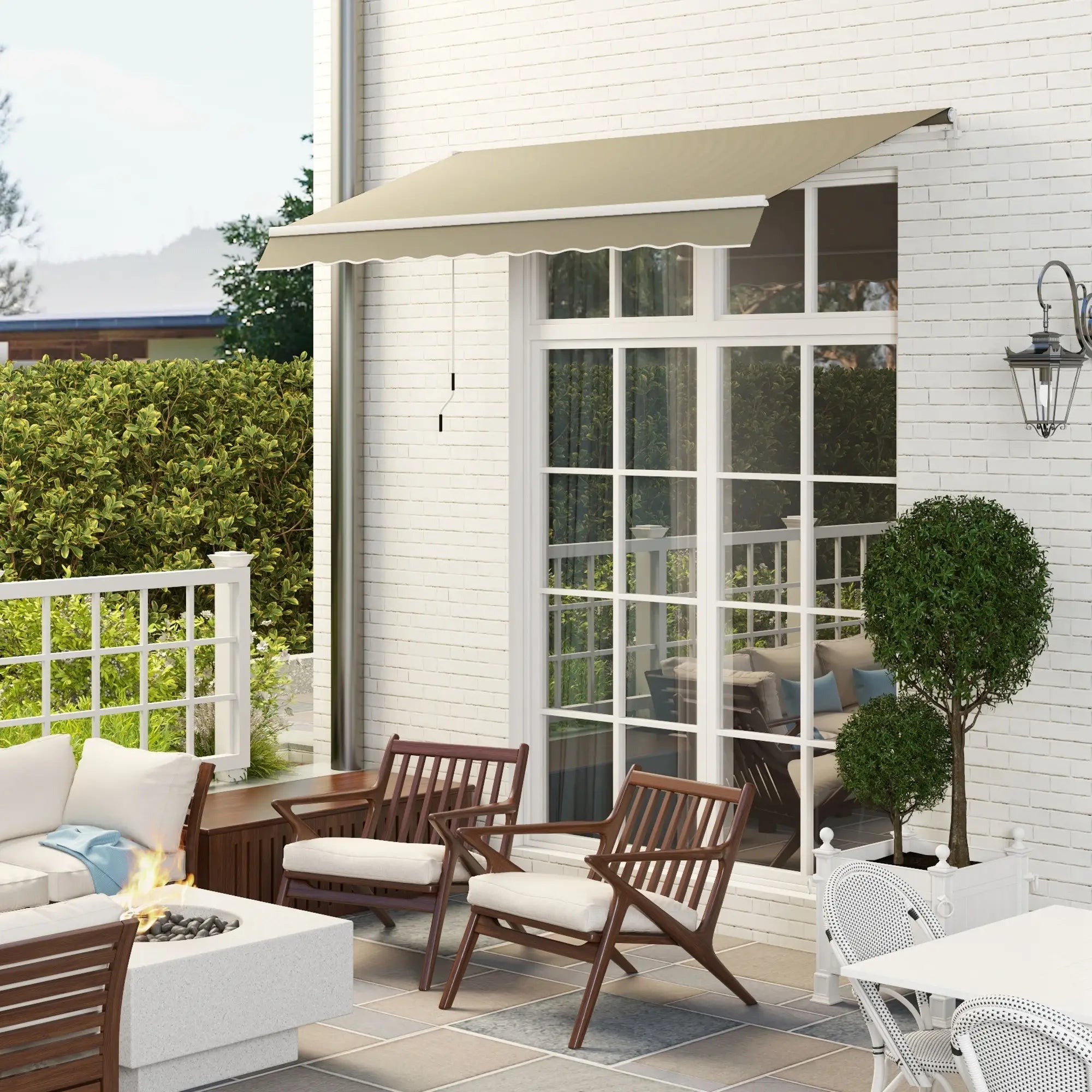 8'x7' Manual Retractable Patio Awning, Sun Shade Canopy, Khaki Deck Awnings at Gallery Canada