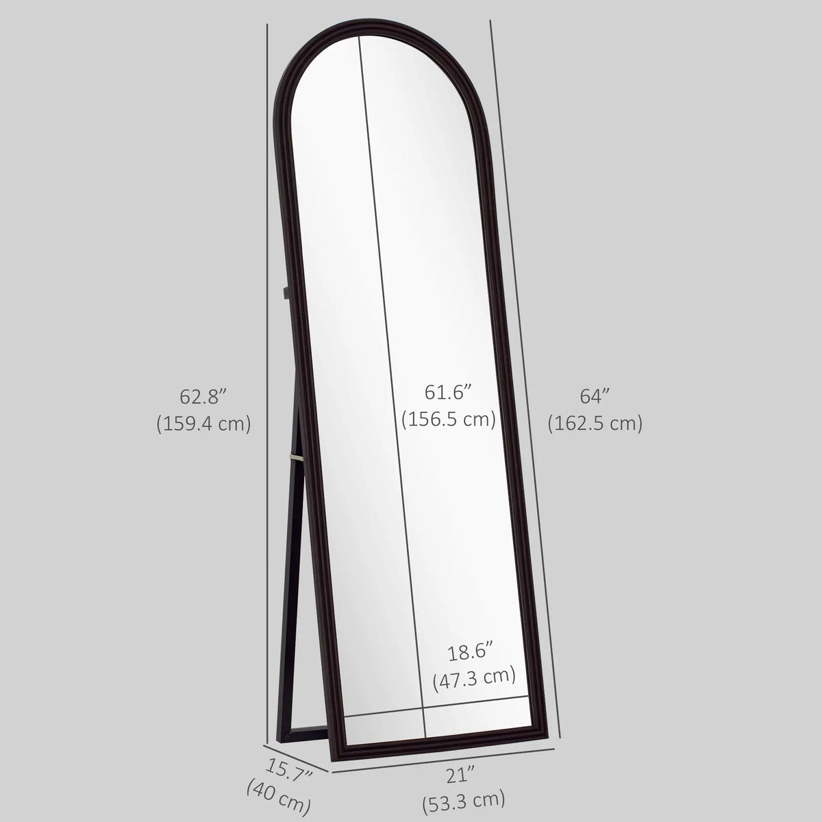 64" x 21" Full Length Mirror, Arched, Brown Wood Grain, Brown Full Length Mirrors at Gallery Canada