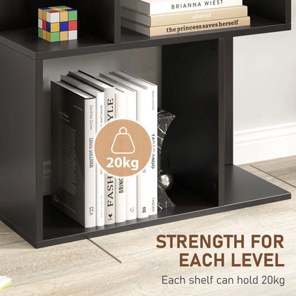 5-Tier Geometric Bookshelf, S Shaped Bookcase, Black Display Bookshelves at Gallery Canada