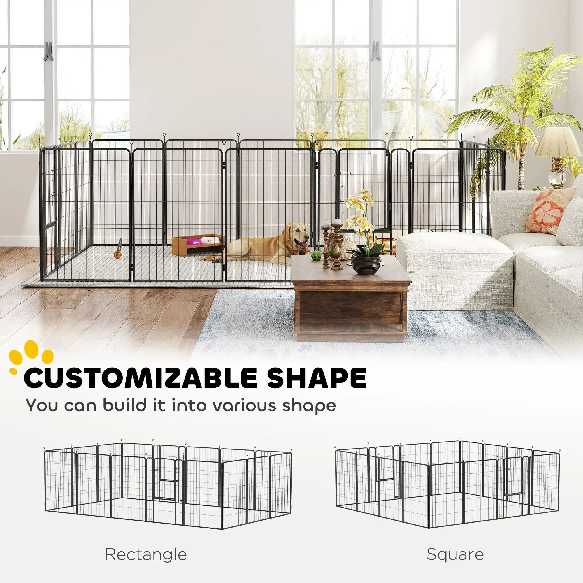 16 Panels Dog Playpen with Straps, Portable &; DIY, for Large Dogs, for Yard, RV, Camping, Garden, 39