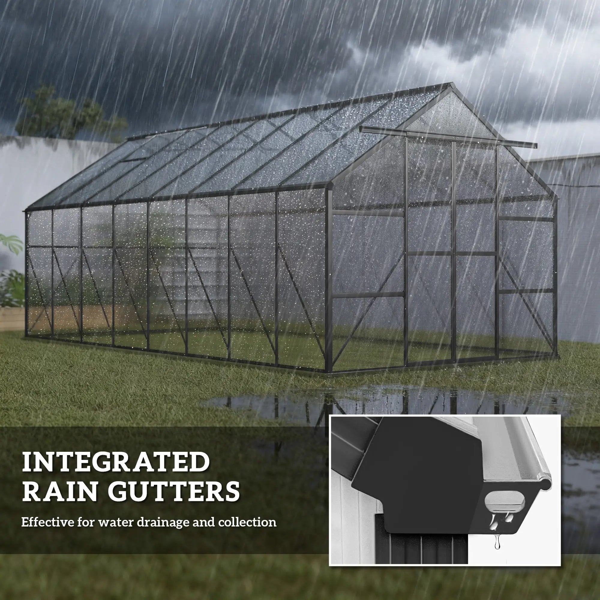 Aluminum Greenhouse Kit, Polycarbonate Walk-In, 16' x 8', Dark Grey Walk In Greenhouses at Gallery Canada
