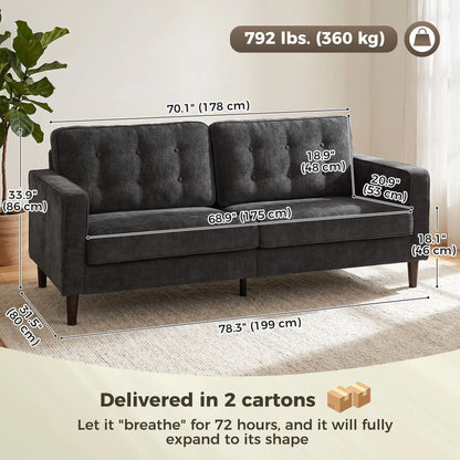 3 Seater Sofa Upholstered with Padded Cushion Modern Button Tufted Couch with Wood Legs, Dark Grey 3-Seater Sofas at Gallery Canada