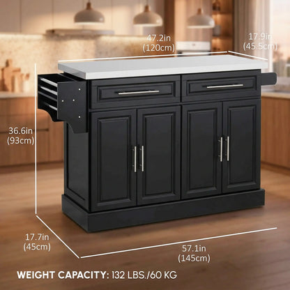 Rolling Kitchen Island with Storage and Stainless Steel Top, Kitchen Trolley with Drawers, Cabinets, Towel Rack Kitchen Islands & Kitchen Carts at Gallery Canada