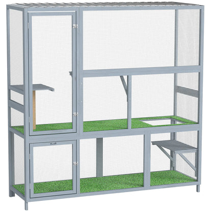 Wooden Catio, 77"H Cat House With Roof, Platforms, Scratching Post Outdoor Cat Enclosures at Gallery Canada