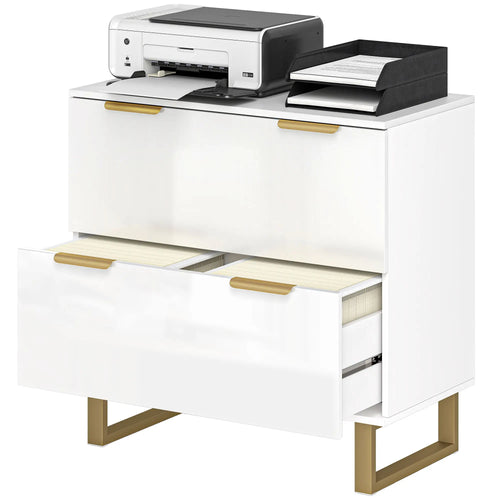 2 Drawer Lateral File Cabinet, Letter/A4/Legal Size, High Gloss White, White