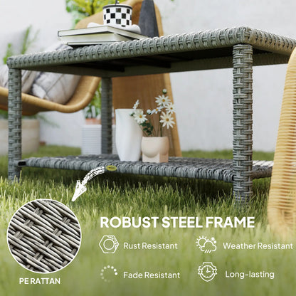 35" Outdoor Wicker Coffee Table, Glass Top, Storage Shelf, Dark Grey Coffee Tables at Gallery Canada