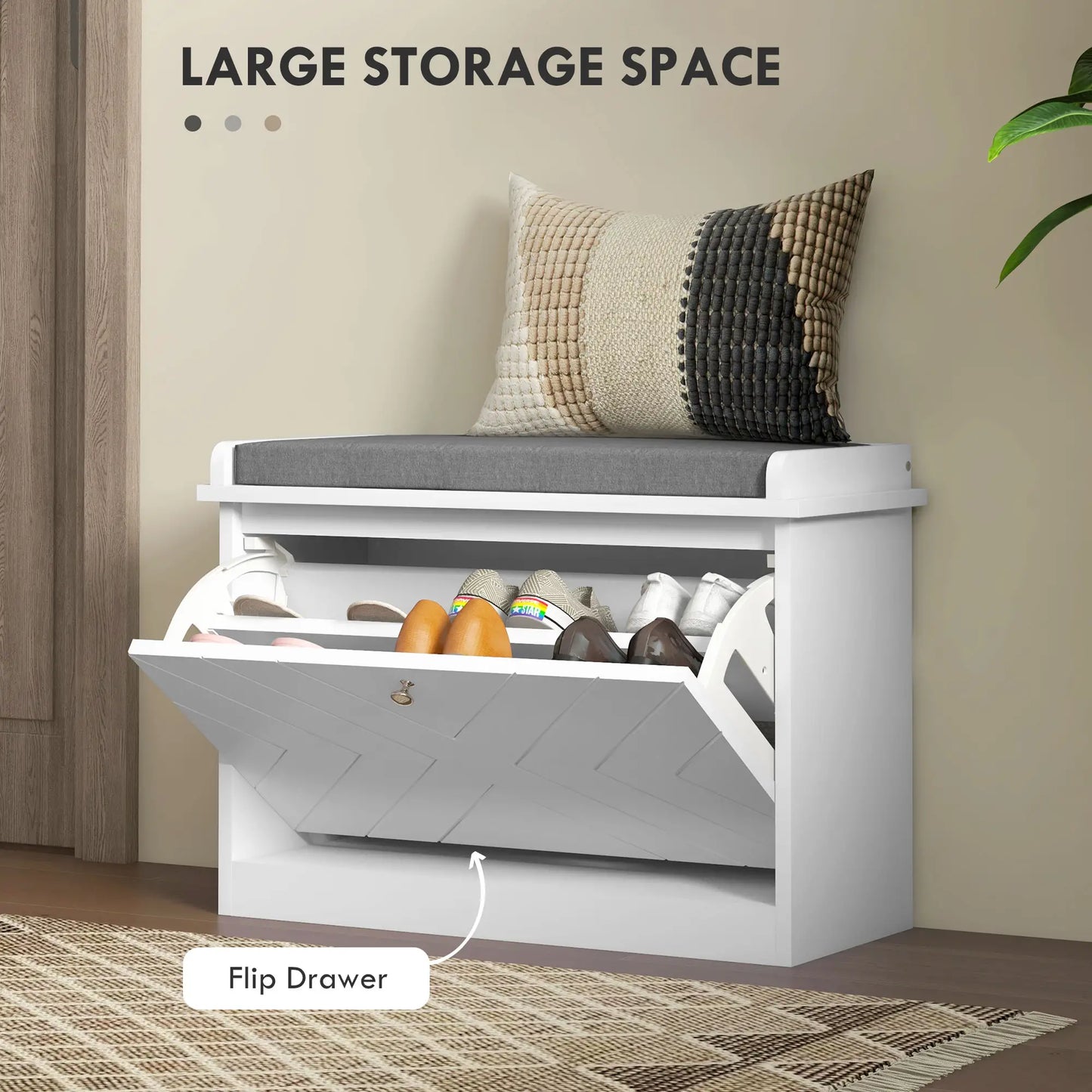 Upholstered Shoe Storage Bench with Flip Drawer, Adjustable Shelf, 6 Pairs Shoe Storage Cabinets & Racks at Gallery Canada