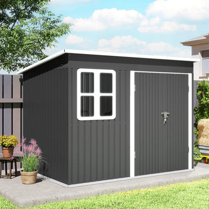 8.5' x 6' Galvanised Steel Outdoor Storage Shed, Lockable Doors, Dark Grey Sheds at Gallery Canada
