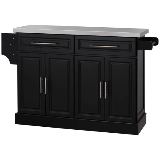 Rolling Kitchen Island with Storage and Stainless Steel Top, Kitchen Trolley with Drawers, Cabinets, Towel Rack Kitchen Islands & Kitchen Carts Black at Gallery Canada