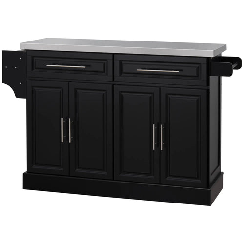 Rolling Kitchen Island with Storage and Stainless Steel Top, Kitchen Trolley with Drawers, Cabinets, Towel Rack