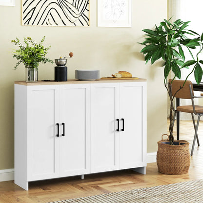 Modern Sideboard Buffet Cabinet, Modern Kitchen Storage Cabinet with 4 Doors Adjustable Shelves, for Dining Room, White Storage Cabinets at Gallery Canada