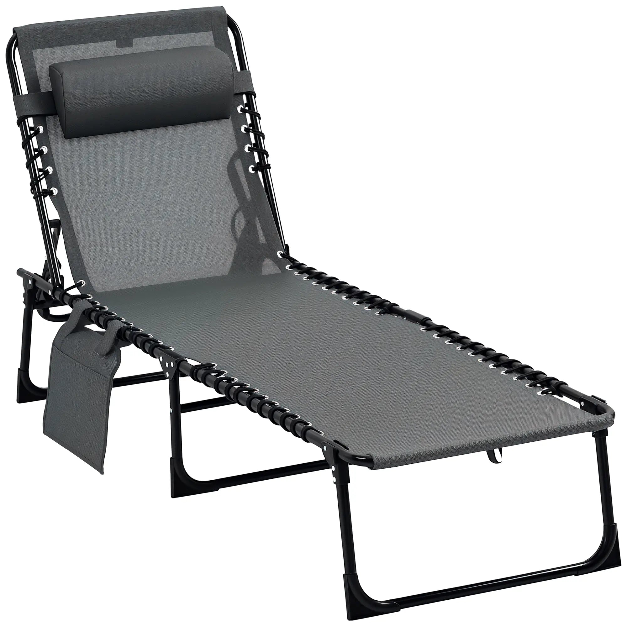 Outdoor Folding Chaise Lounge, Adjustable Backrest, Removable Pillow, Grey Lounger Chairs at Gallery Canada