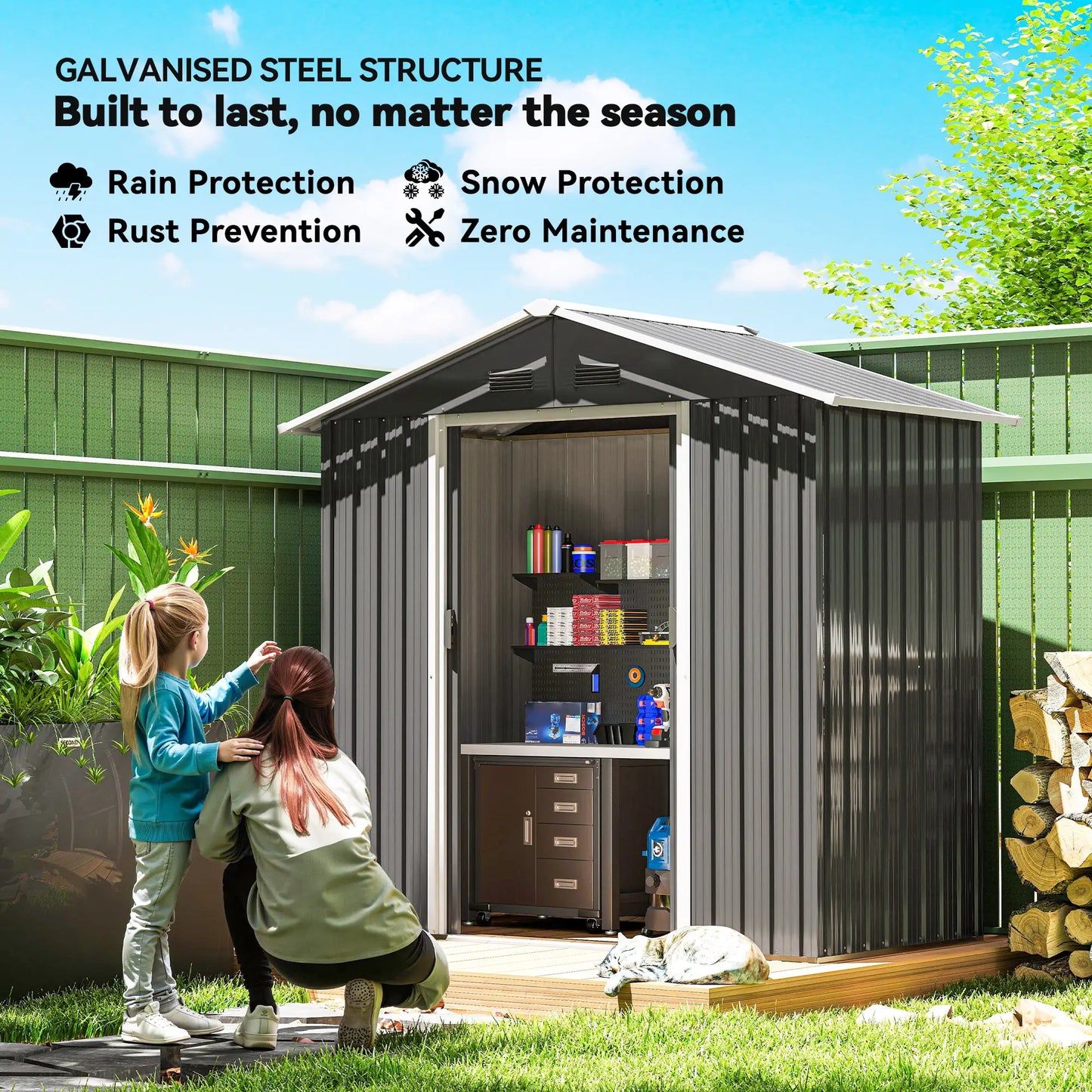 6.5x3.5ft Metal Garden Shed, Outdoor Tool Storage, Double Sliding Doors, Vents, Dark Grey Sheds at Gallery Canada