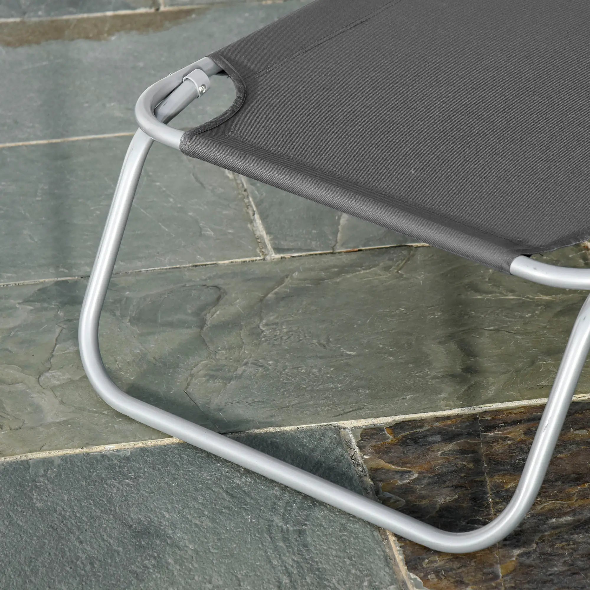 Folding Outdoor Lounge Chair, Reclining Beach Lounger, Breathable Mesh, Grey Lounger Chairs at Gallery Canada