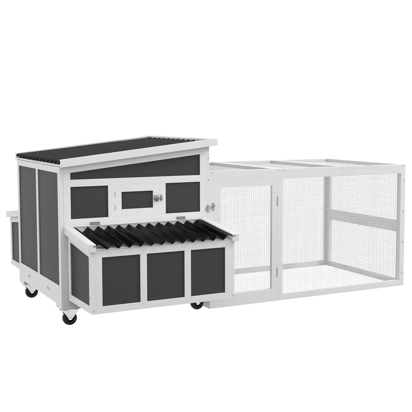 Wooden Chicken Coop, Rabbit Hutch With Large Run, Dark Grey Chicken Coops White, Dark Grey, Black at Gallery Canada