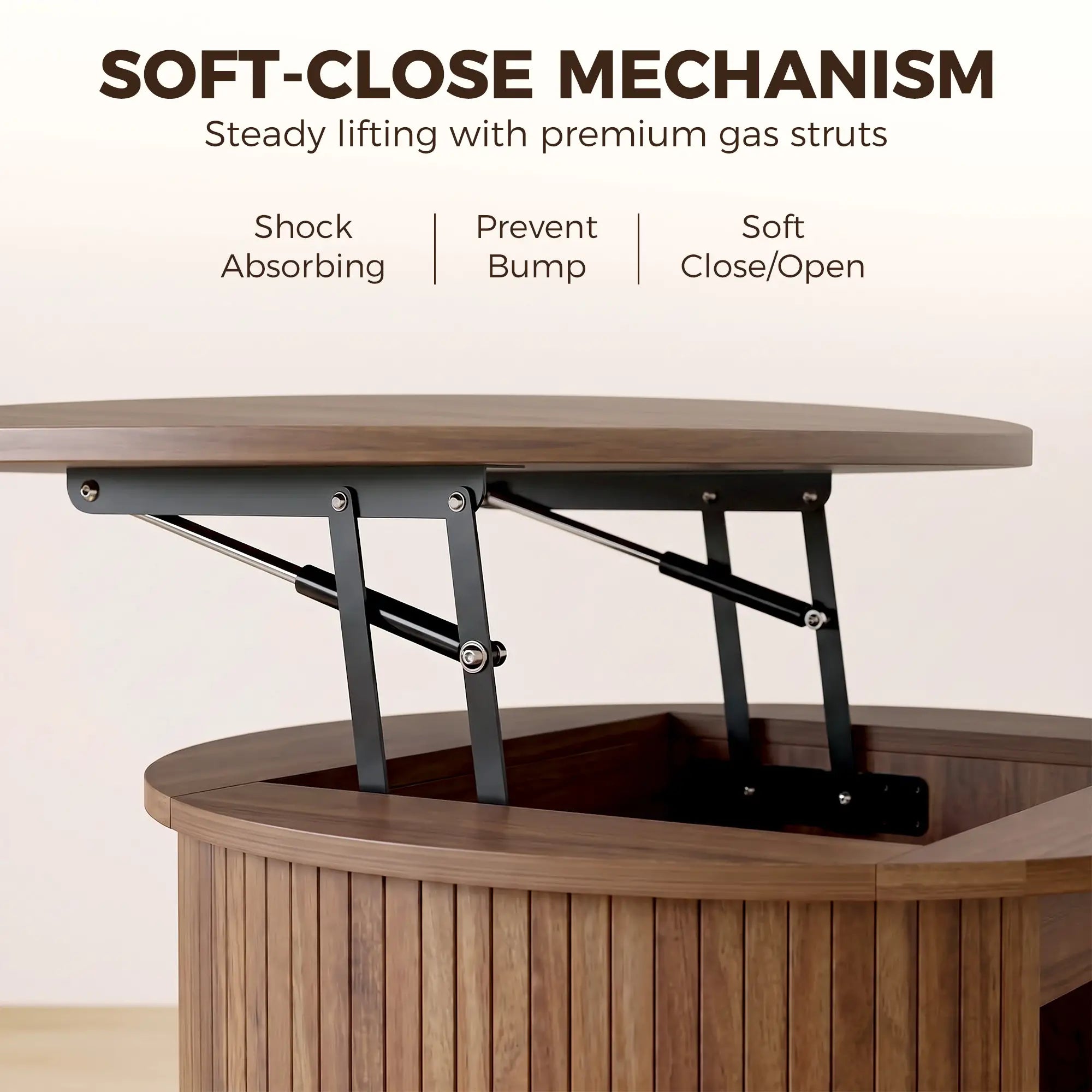 Lift Top Coffee Table, Round, Storage, Sliding Door, Walnut Brown Coffee Tables at Gallery Canada