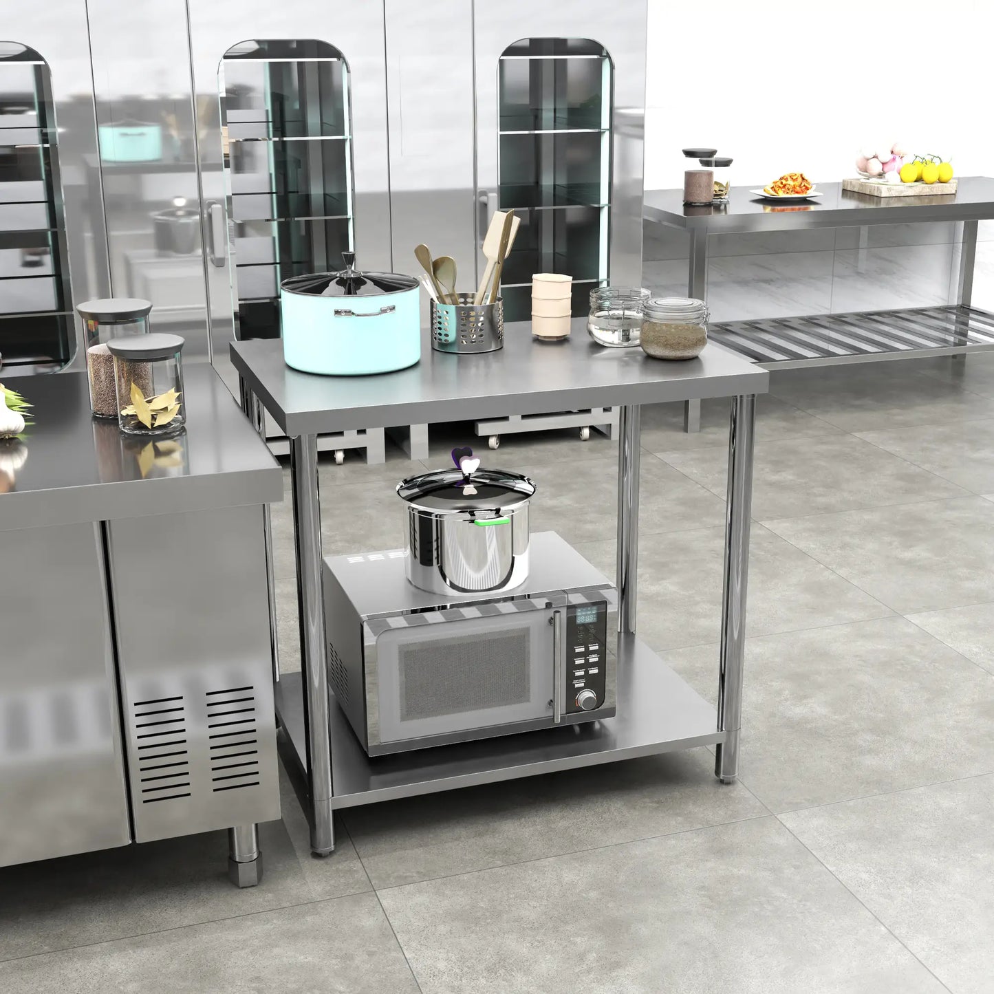 Stainless Steel Workbench, 35 x 24 x 34 Inch, Heavy Duty Table With Shelf