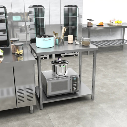 Stainless Steel Workbench, 35 x 24 x 34 Inch, Heavy Duty Table With Shelf