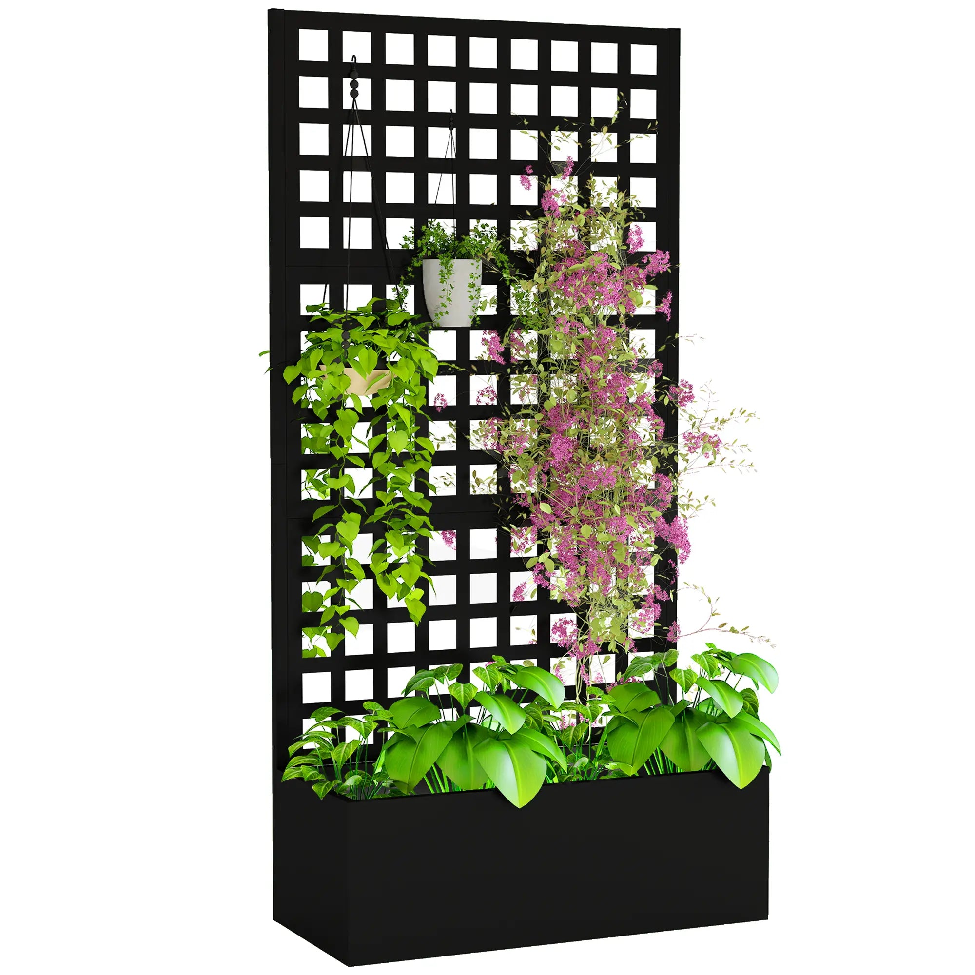 Galvanized Raised Garden Bed, Trellis for Climbing Plants, 35